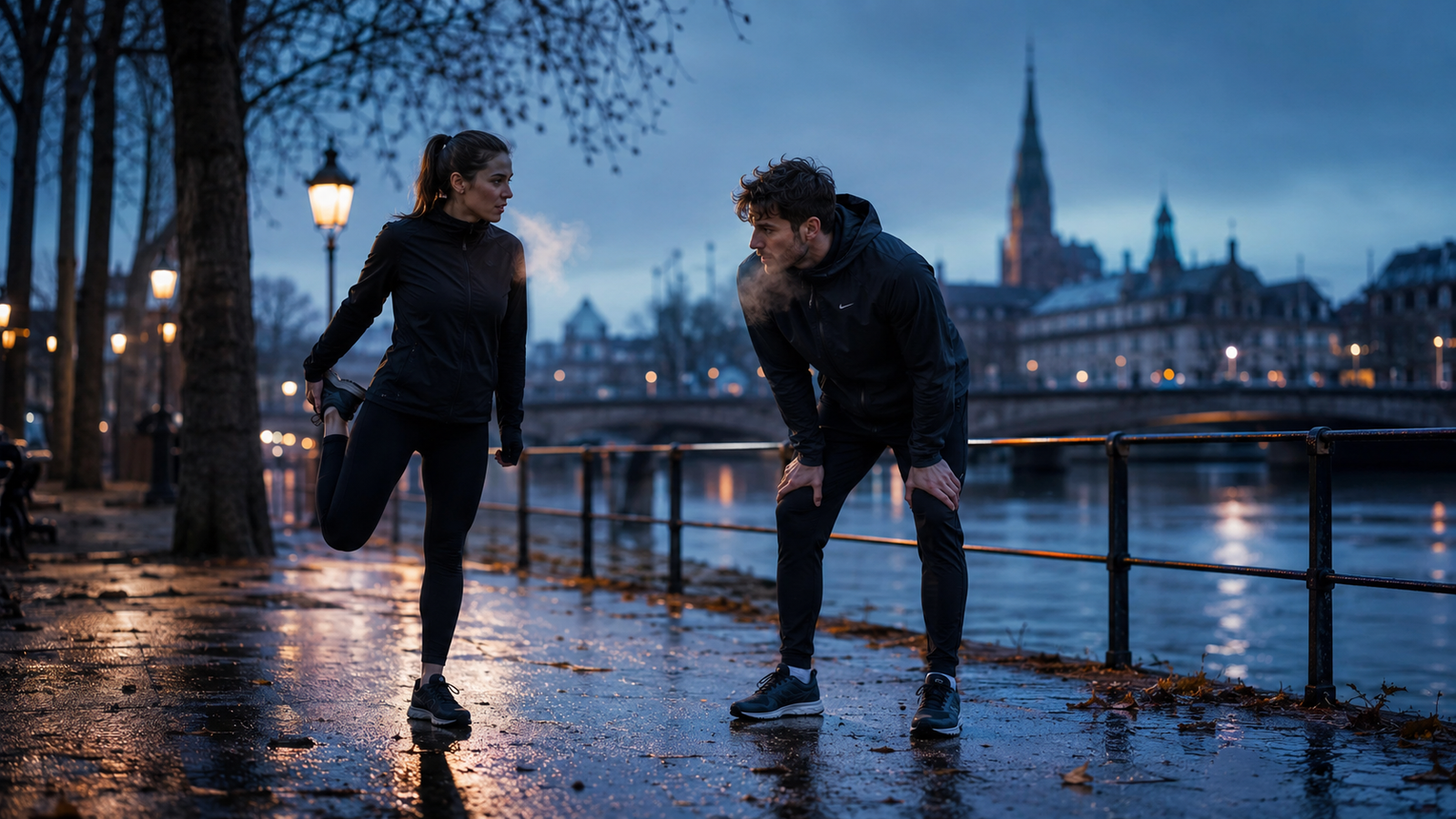 Duo RBREAK étirement nocturne sur les quais de Strasbourg
