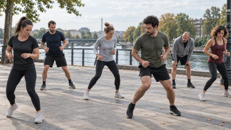 Illustration générée par IA pour RBREAK.com : pas latéraux sans matériel sur une promenade.
